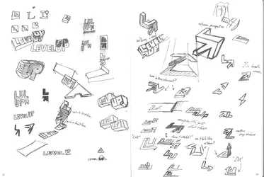 More sketches investigating dimesional text elements and monogram concepts.