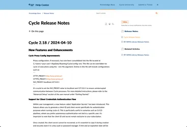 Cycle Release Notes as seen on help.cyclelabs.io.