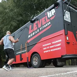 Jonathan trains on his completed fitness truck. (Image credit: Level Up Mobile Fitness)